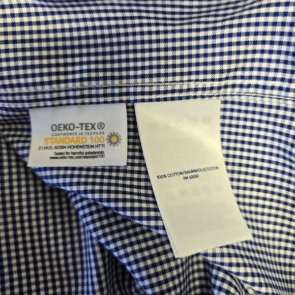 Lands End Dress Shirt Mens Button Up XXL 18.5 Blue Gingham Check 37/T Oeko-Tex - Picture 5 of 9